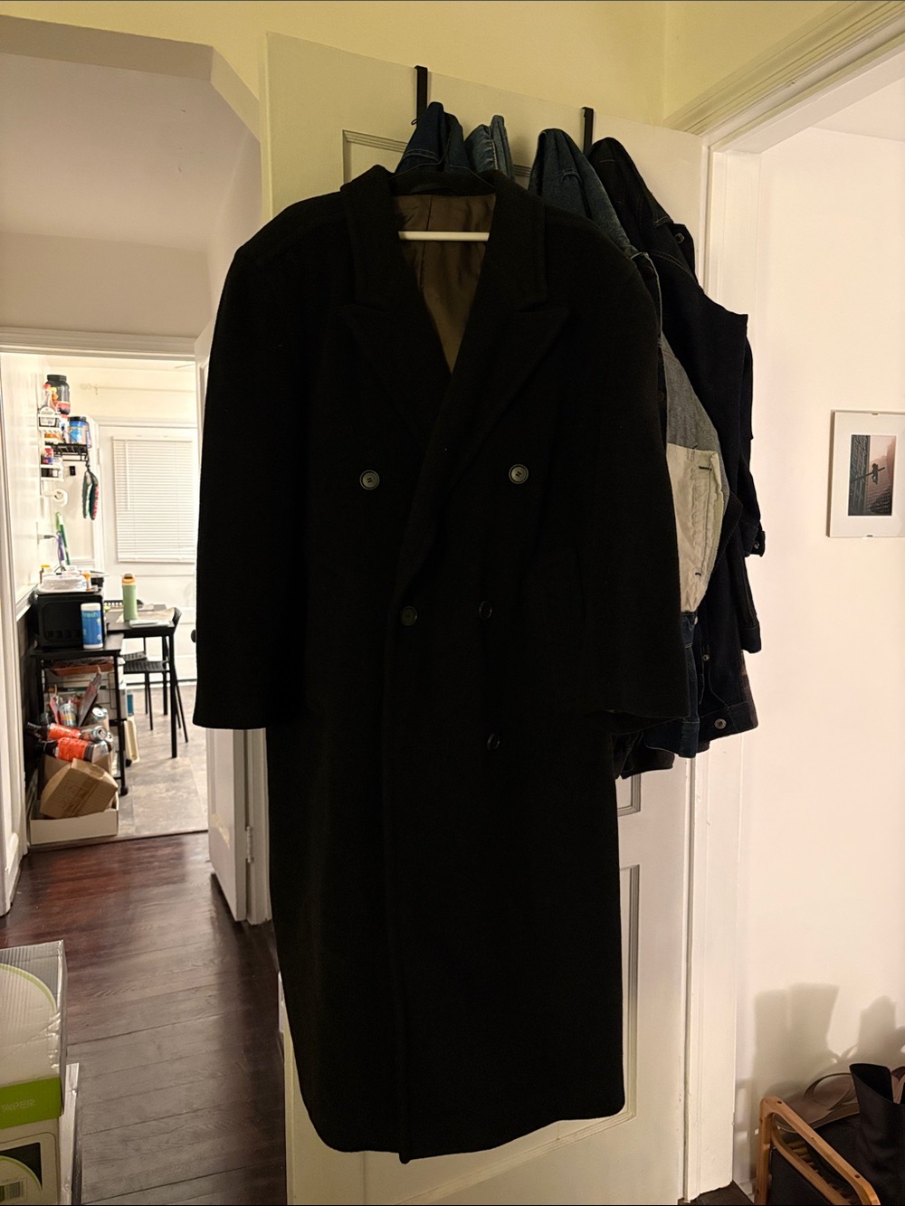 Hugo Boss Men's Double-Breasted Black Overcoat